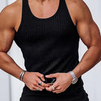 Bram | Solid Color Striped Knit Round Neck Tank Top