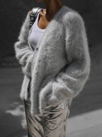 Women's V-Neck Oversized Fluffy Cardigan