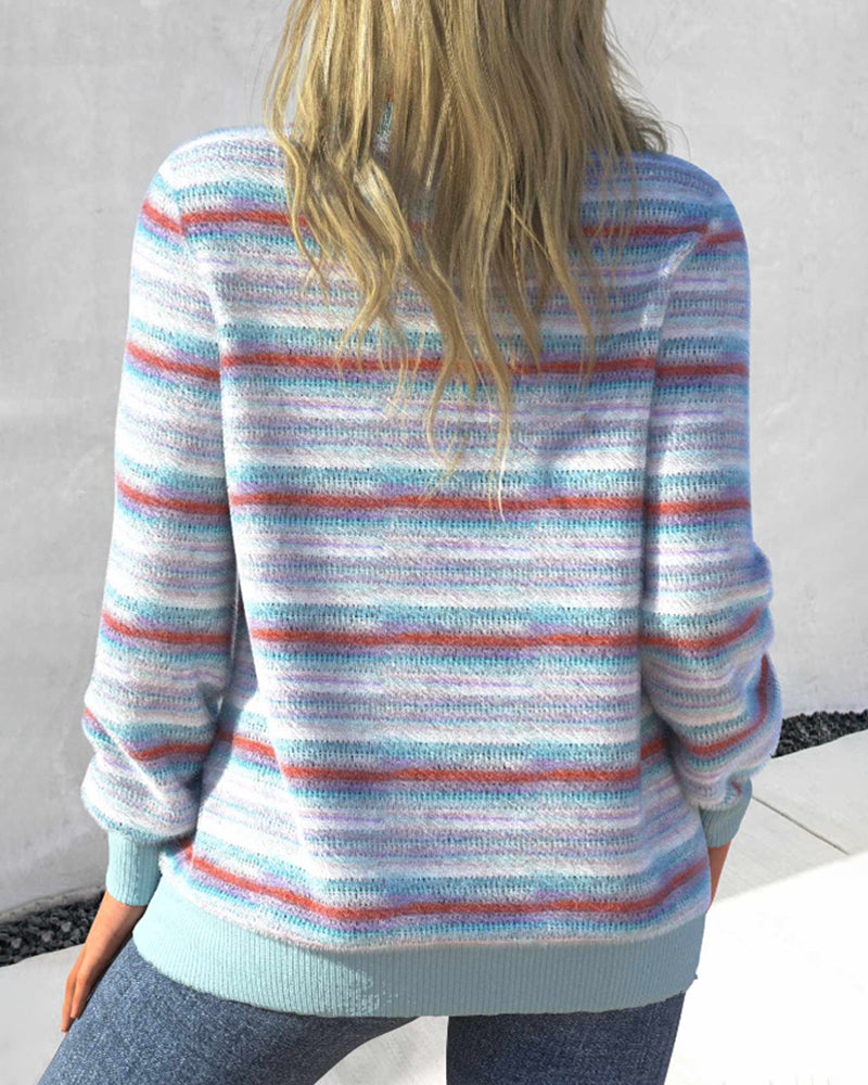 Relaxed Fit Striped Round Neck Sweatshirt