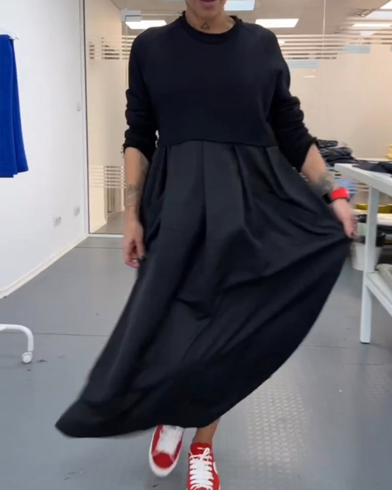 Relaxed Fit Long Black A-Line Dress
