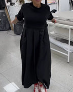 Relaxed Fit Long Black A-Line Dress