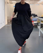 Relaxed Fit Long Black A-Line Dress