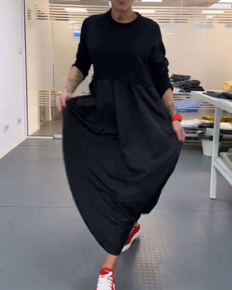 Relaxed Fit Long Black A-Line Dress