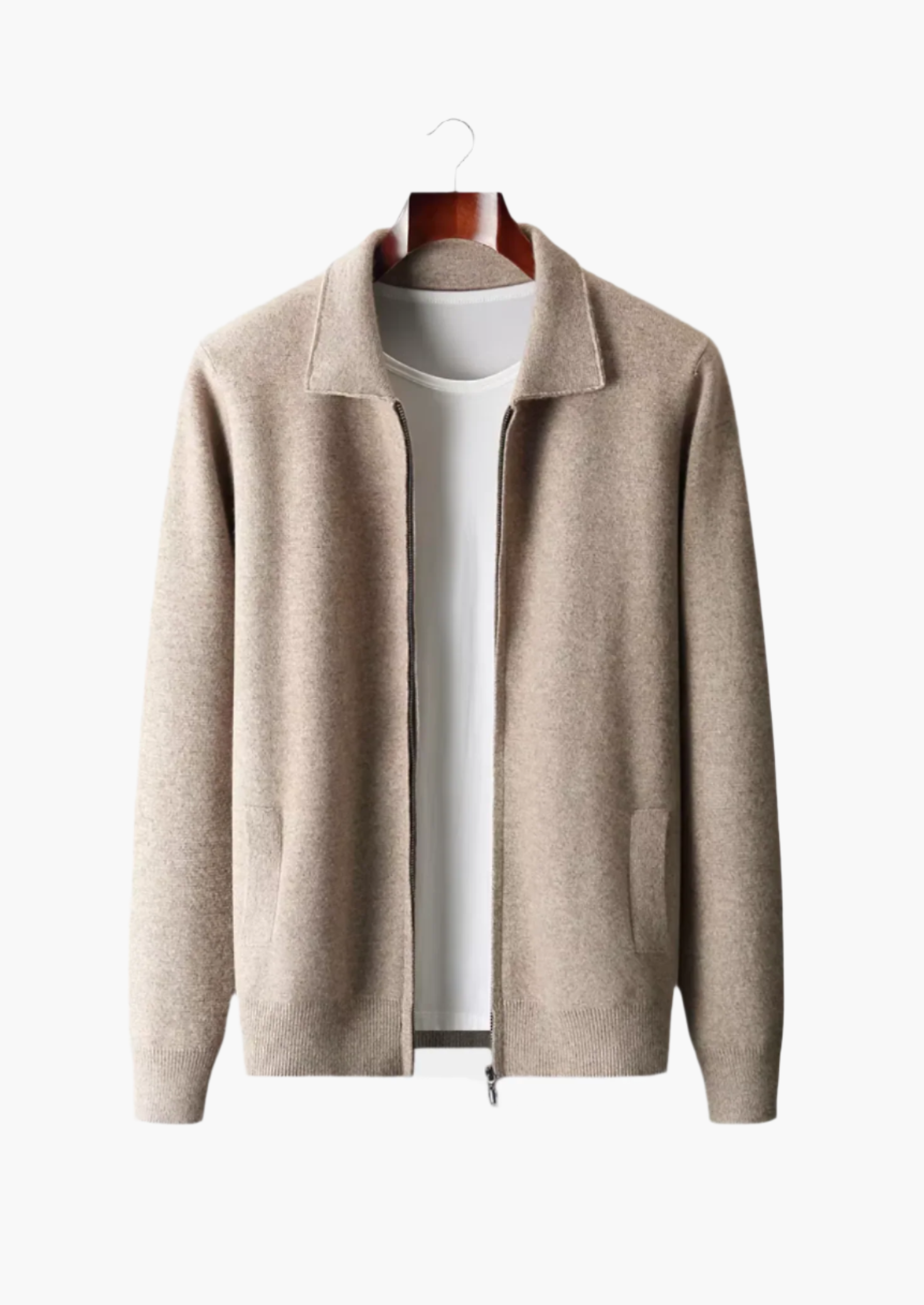 Ultra-Fine Merino Wool Zip-Up Polo Cardigan