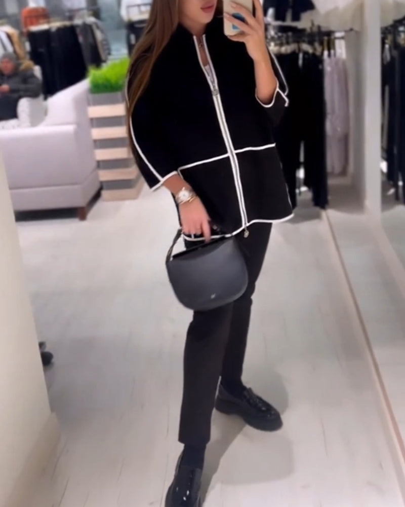 Zippered Contrast Coat