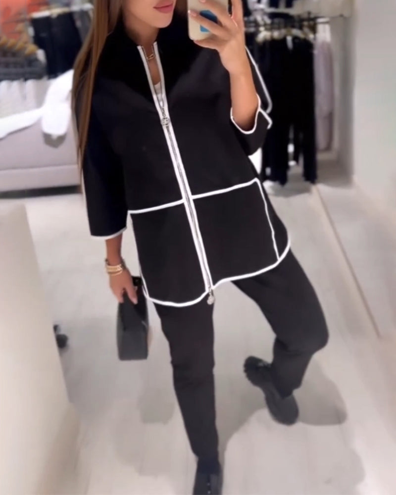 Zippered Contrast Coat