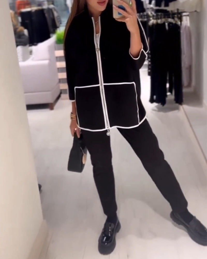 Zippered Contrast Coat