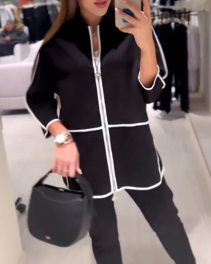 Zippered Contrast Coat
