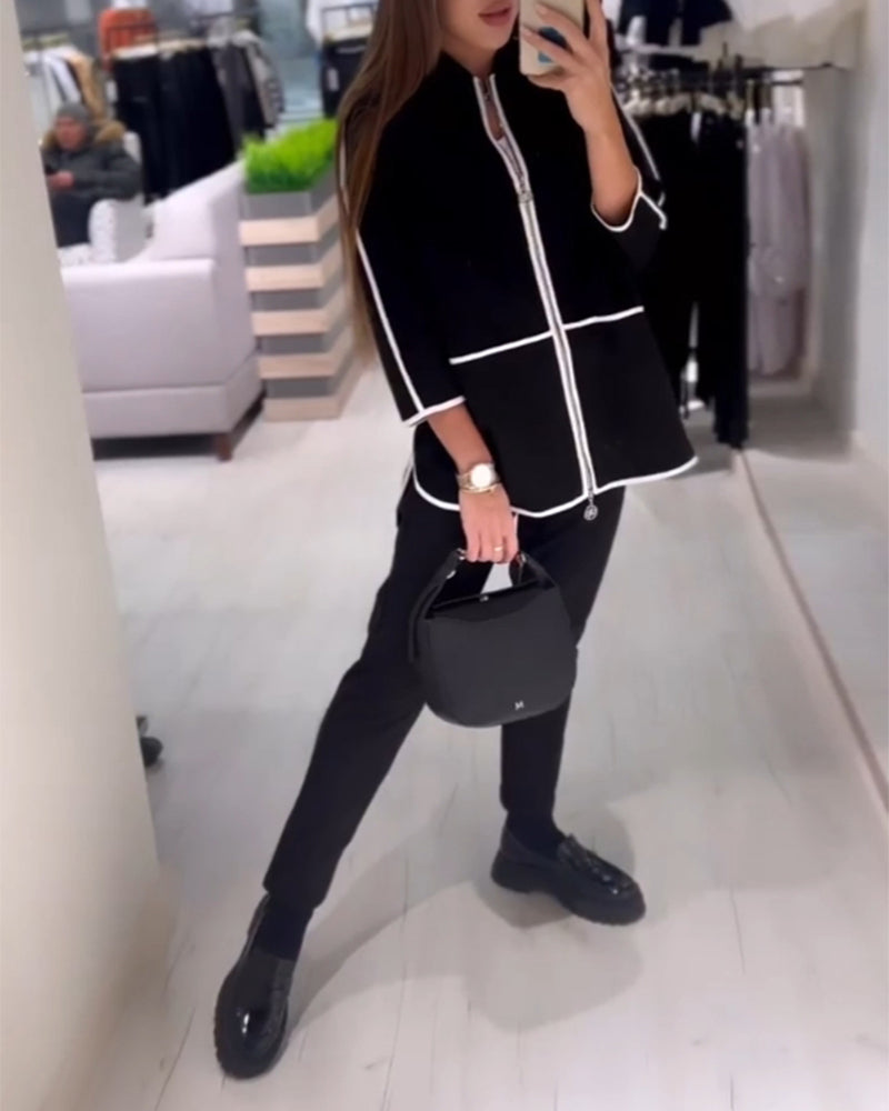 Zippered Contrast Coat