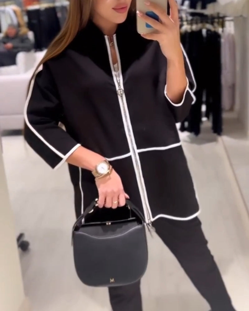 Zippered Contrast Coat