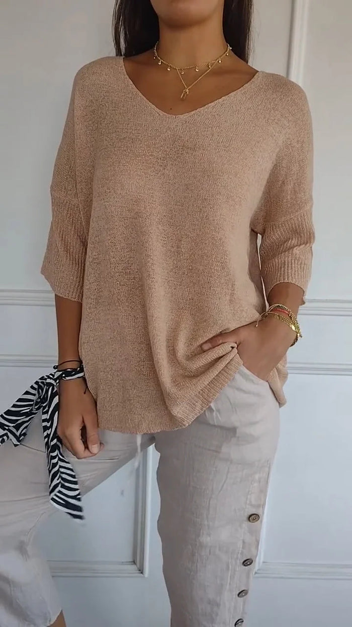 Chiara | Cozy V-Neck Knitted Top for Women