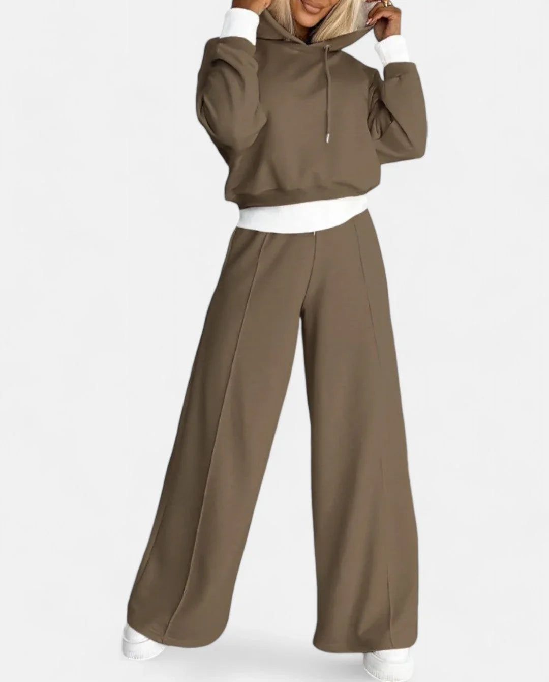 Women's Two-Piece Tracksuit Set - Hoodie and Wide-Leg Pants
