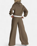 Women's Two-Piece Tracksuit Set - Hoodie and Wide-Leg Pants