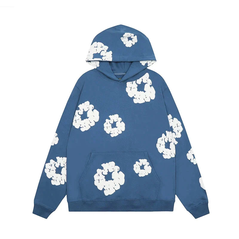 Declan | Floral-Printed Denim Hoodie with Attached Hood