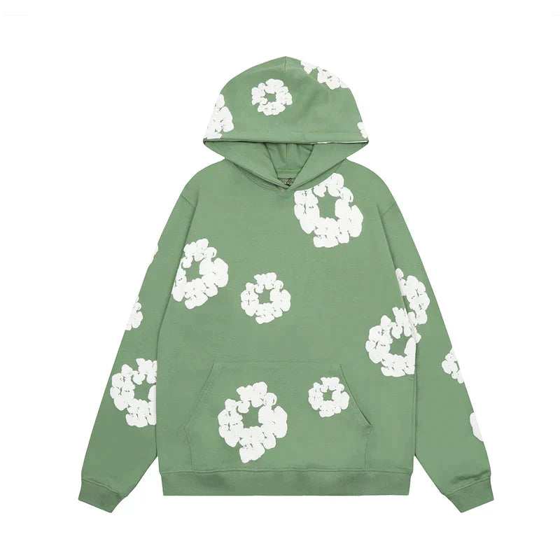 Declan | Floral-Printed Denim Hoodie with Attached Hood