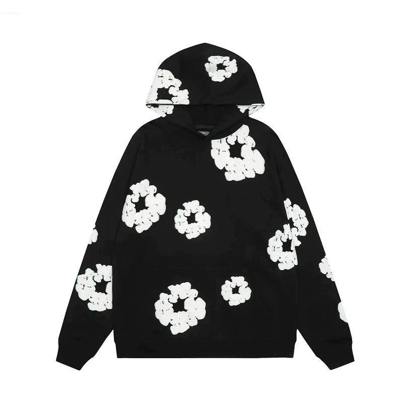 Declan | Floral-Printed Denim Hoodie with Attached Hood