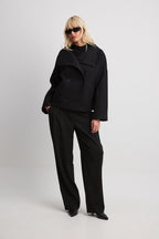 Wool Blend Double-Breasted Peacoat for Women with Wide Sleeves