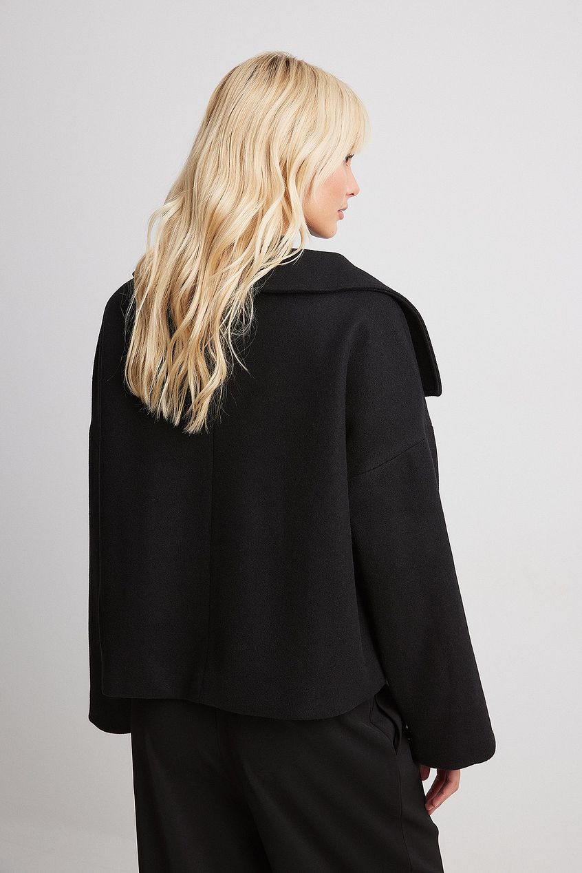 Wool Blend Double-Breasted Peacoat for Women with Wide Sleeves