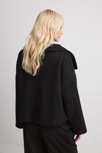 Wool Blend Double-Breasted Peacoat for Women with Wide Sleeves