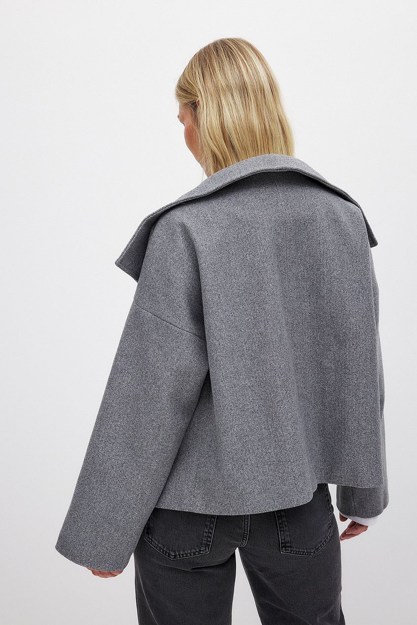 Wool Blend Double-Breasted Peacoat for Women with Wide Sleeves