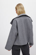 Wool Blend Double-Breasted Peacoat for Women with Wide Sleeves