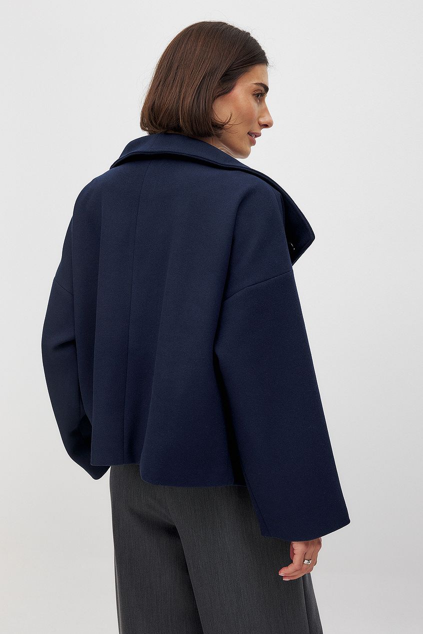 Wool Blend Double-Breasted Peacoat for Women with Wide Sleeves