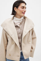 Wool Blend Double-Breasted Peacoat for Women with Wide Sleeves