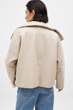 Wool Blend Double-Breasted Peacoat for Women with Wide Sleeves