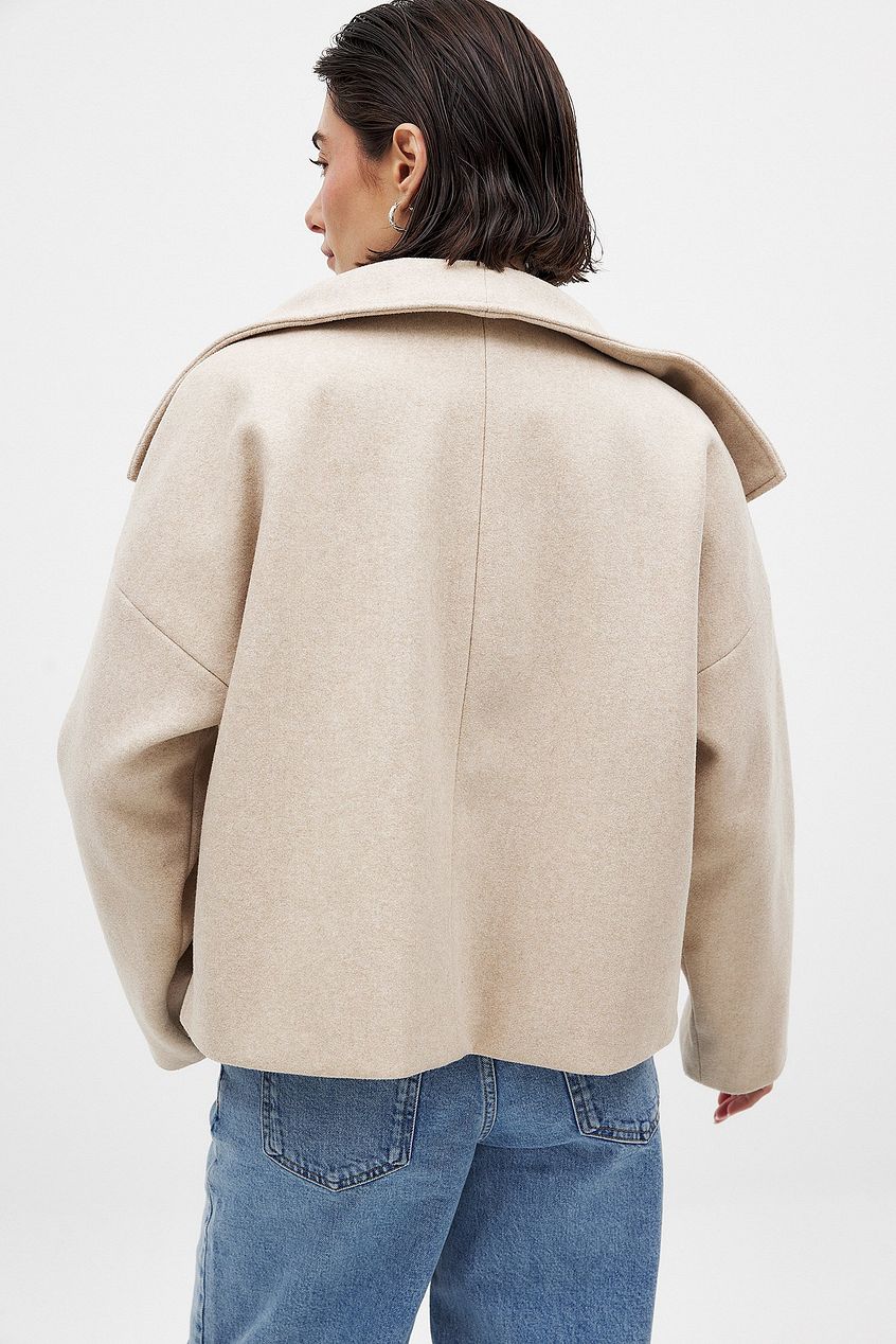 Wool Blend Double-Breasted Peacoat for Women with Wide Sleeves