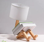 RutanFlex Wooden Table Lamp with Integrated Book Holders