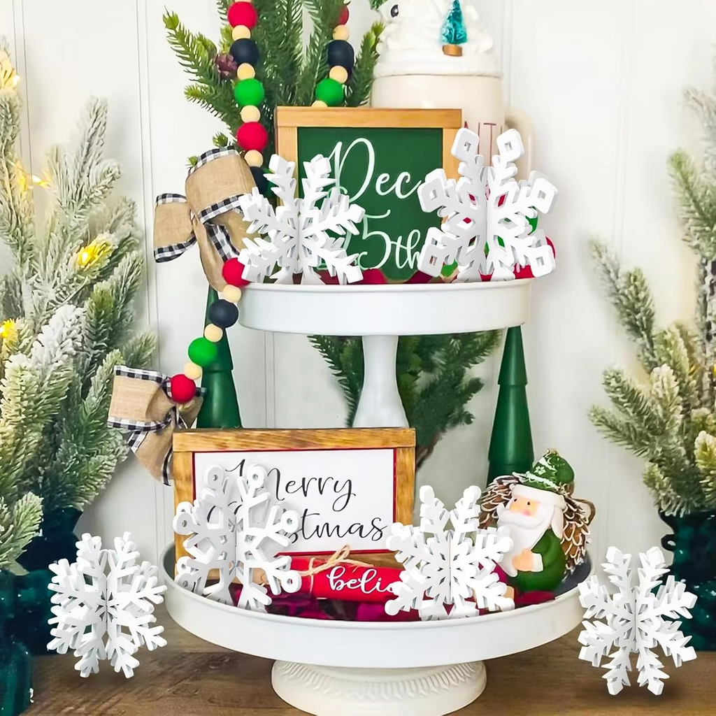White Wooden Snowflake Table Decor - Set of 6