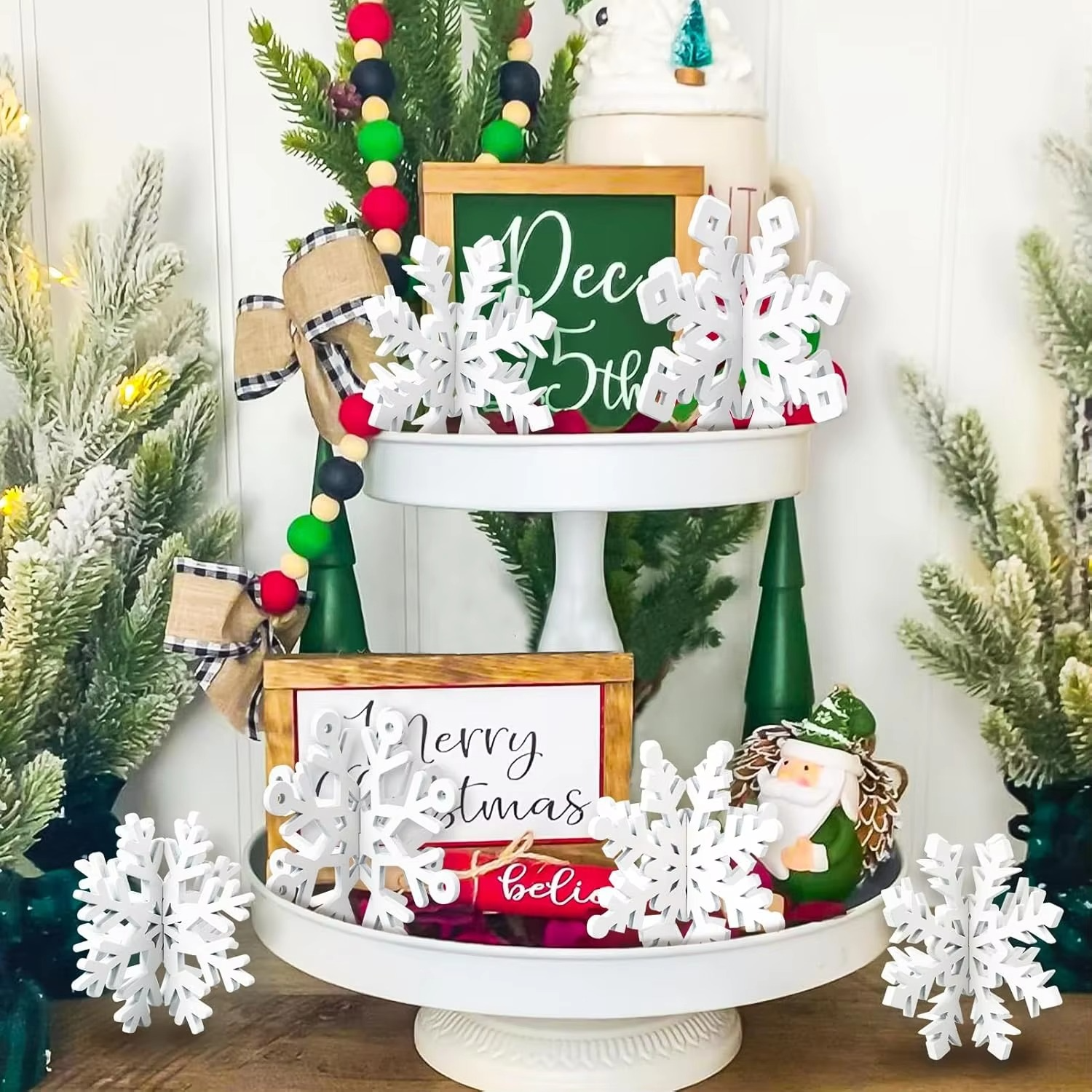 White Wooden Snowflake Table Decor - Set of 6