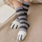 Cozy Winter Plush Socks with Cat Paw Design and Whimsical Animal Prints