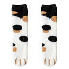 Cozy Winter Plush Socks with Cat Paw Design and Whimsical Animal Prints