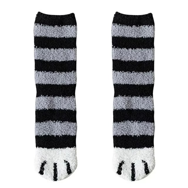 Cozy Winter Plush Socks with Cat Paw Design and Whimsical Animal Prints