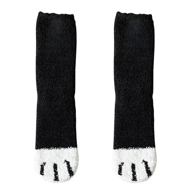 Cozy Winter Plush Socks with Cat Paw Design and Whimsical Animal Prints