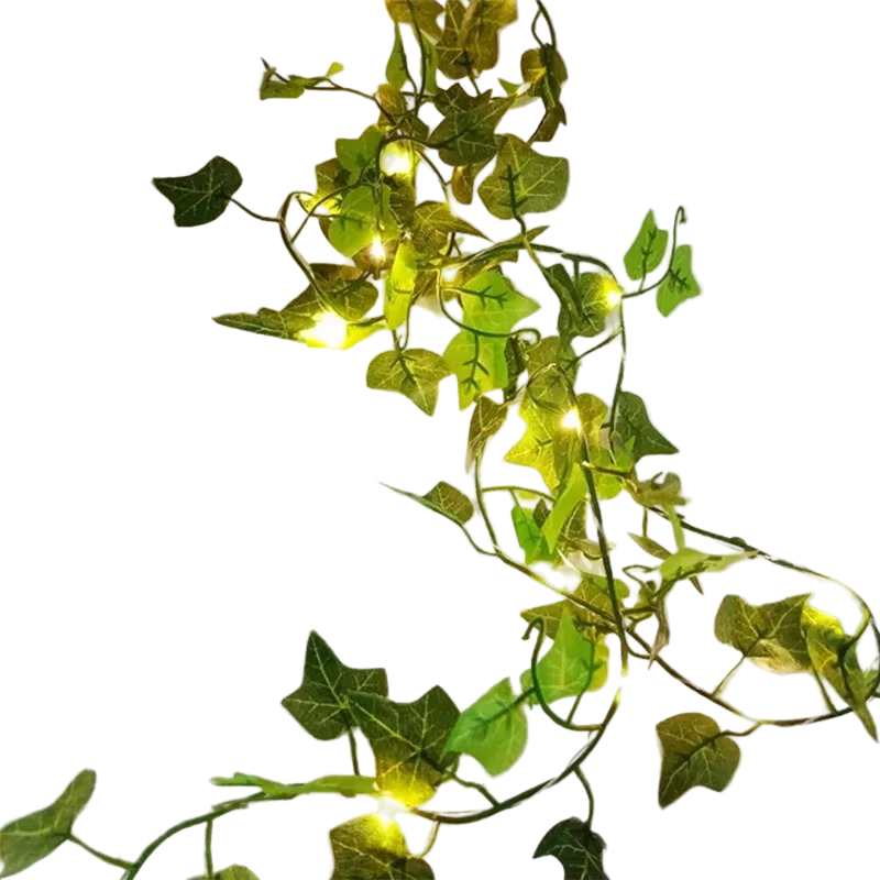 Battery-Powered String Lights Featuring Leaf and Flower Garland Design