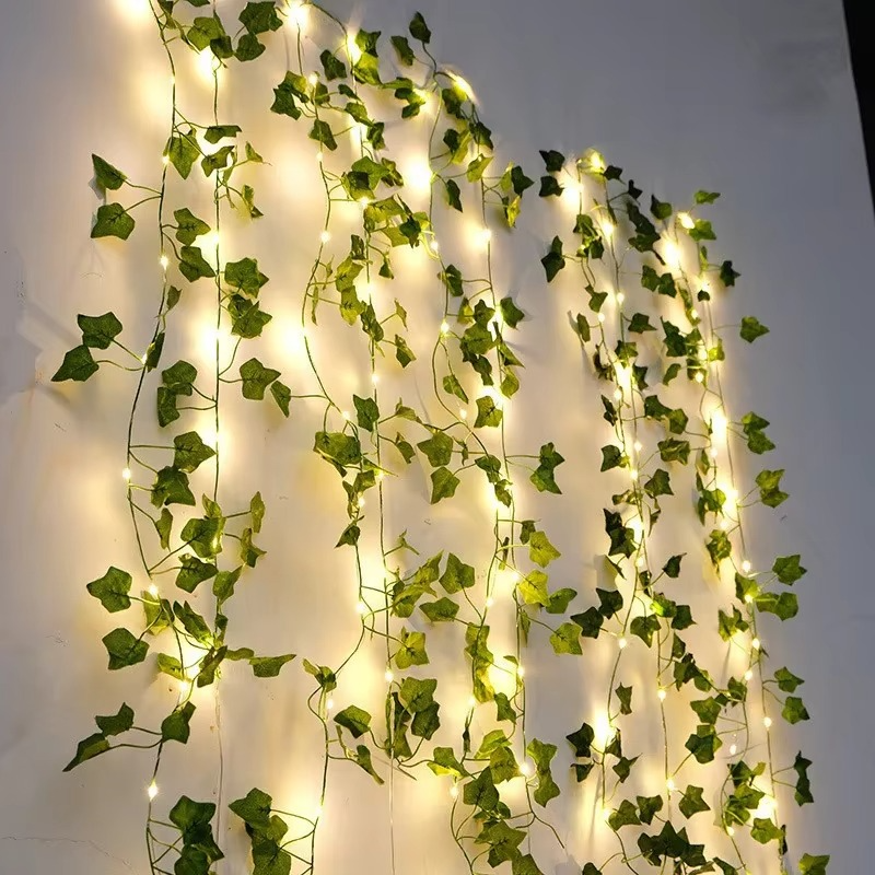 Battery-Powered String Lights Featuring Leaf and Flower Garland Design