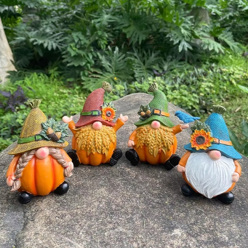 Charming Autumn Gnome Figurine with Pumpkin – Delightful Resin Decor for Home and Garden