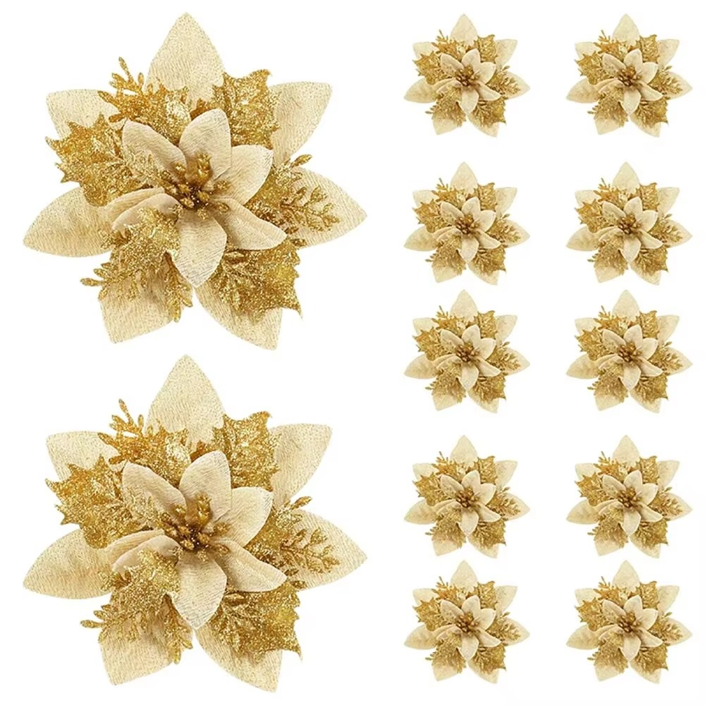 Festive Flower Ornament Set in Pink, Gold, or Red for Your Christmas Tree