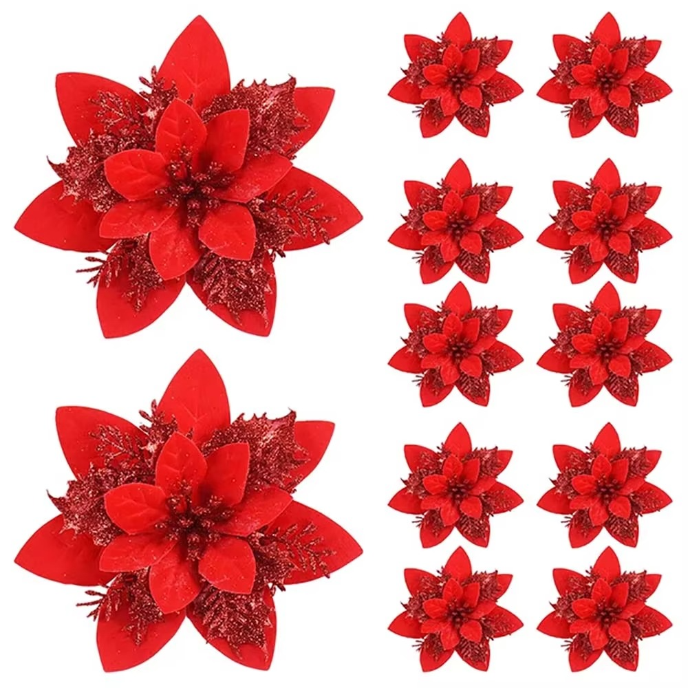 Festive Flower Ornament Set in Pink, Gold, or Red for Your Christmas Tree