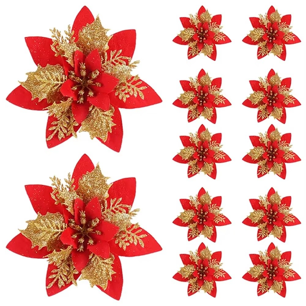 Festive Flower Ornament Set in Pink, Gold, or Red for Your Christmas Tree
