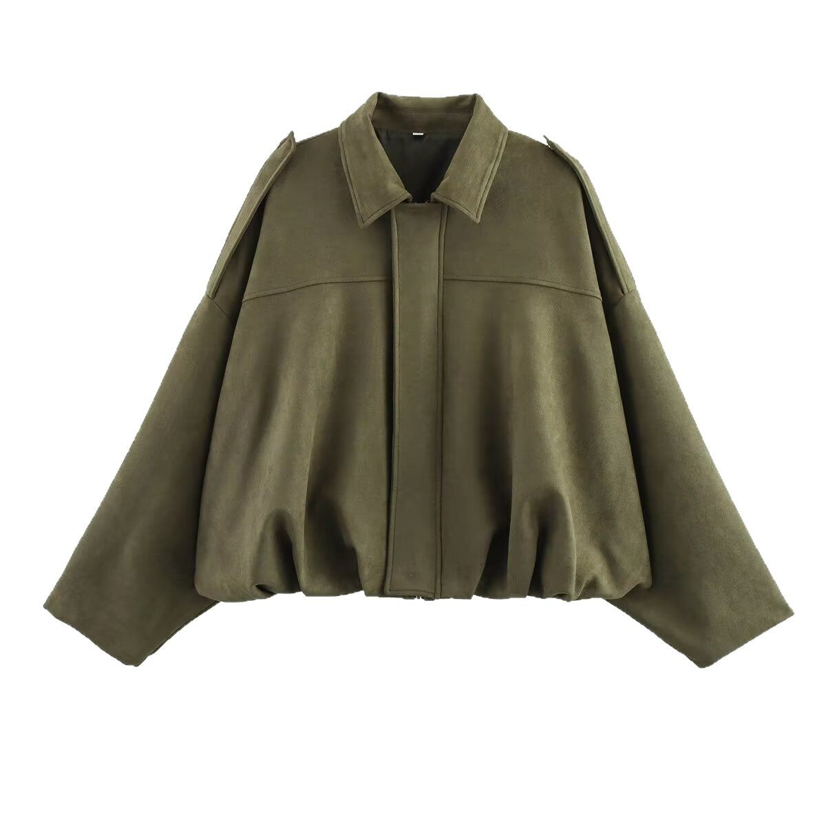 Women's Oversized Bomber Jacket – Soft Touch Fabric – Turn-Down Collar with Epaulettes