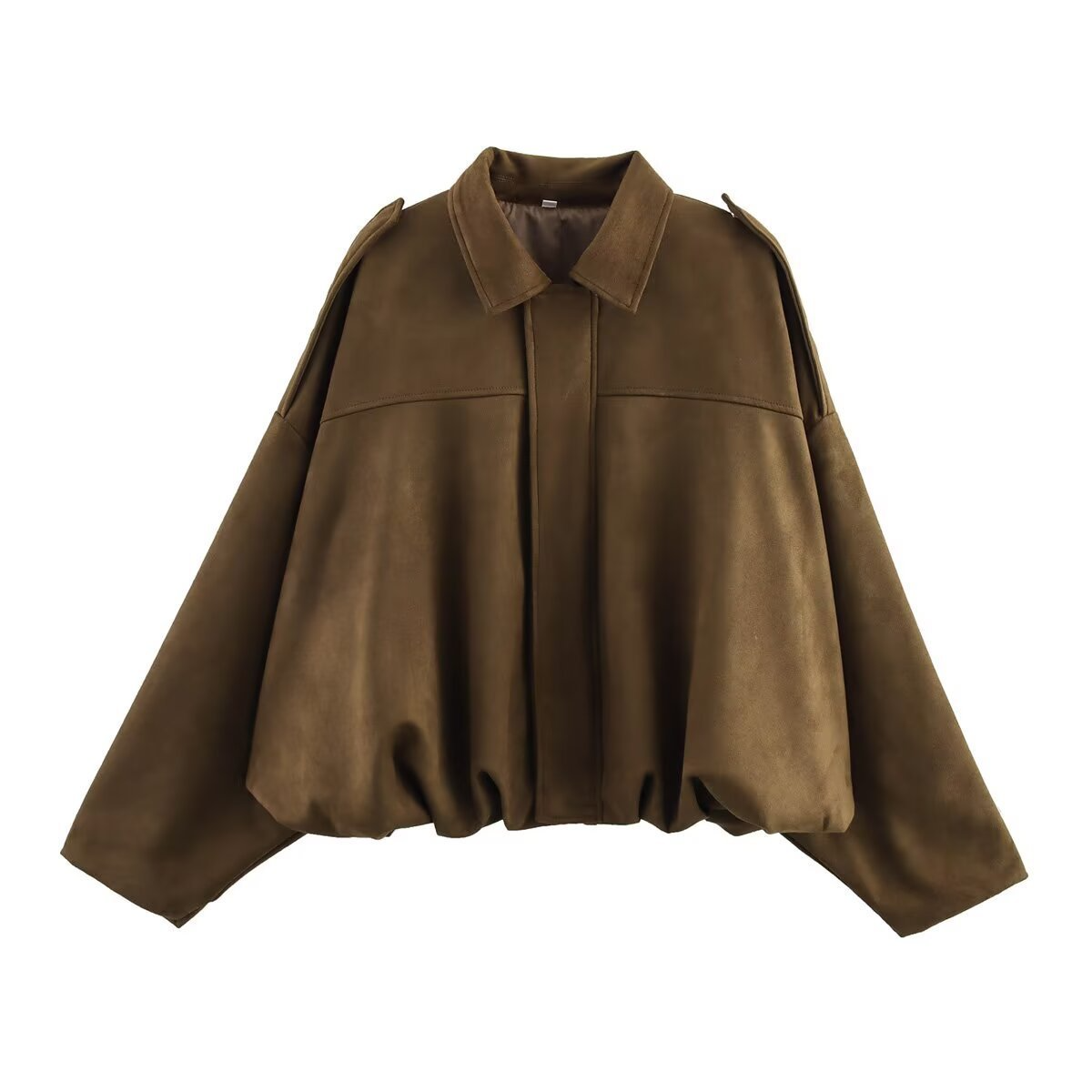 Women's Oversized Bomber Jacket – Soft Touch Fabric – Turn-Down Collar with Epaulettes