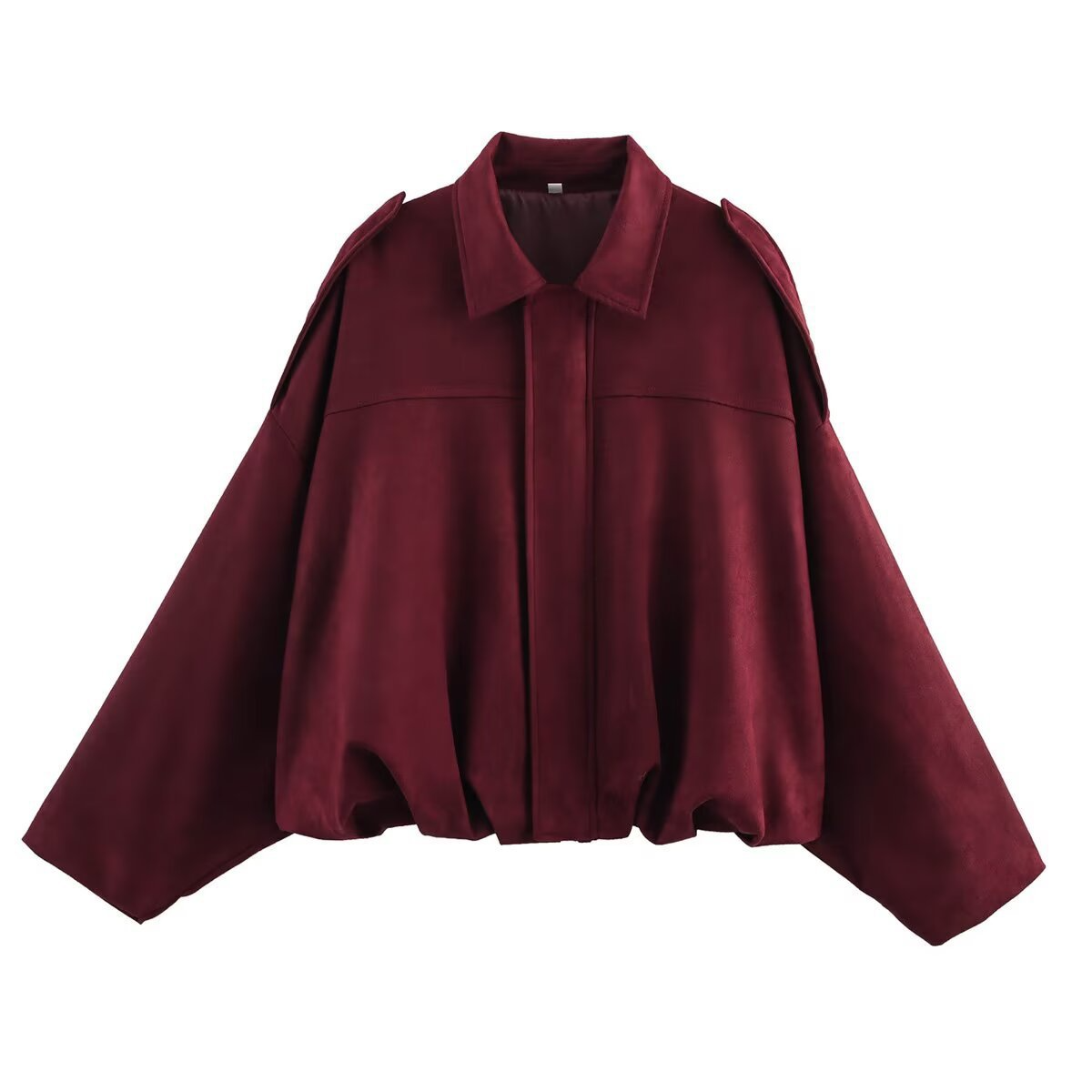 Women's Oversized Bomber Jacket – Soft Touch Fabric – Turn-Down Collar with Epaulettes