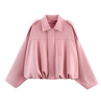 Women's Oversized Bomber Jacket – Soft Touch Fabric – Turn-Down Collar with Epaulettes