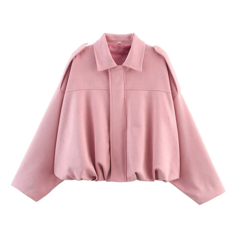 Women's Oversized Bomber Jacket – Soft Touch Fabric – Turn-Down Collar with Epaulettes