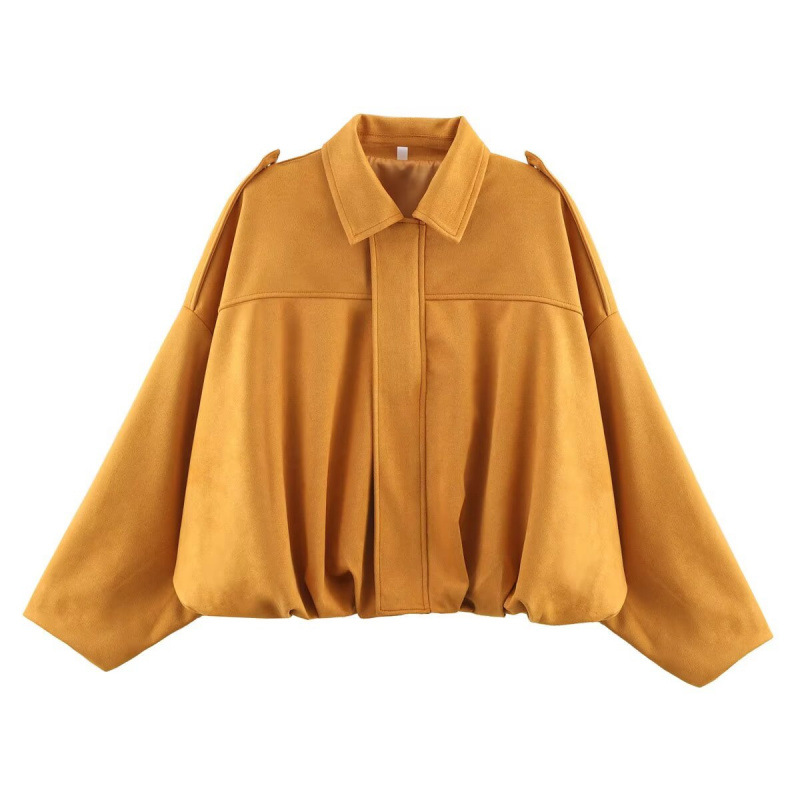 Women's Oversized Bomber Jacket – Soft Touch Fabric – Turn-Down Collar with Epaulettes