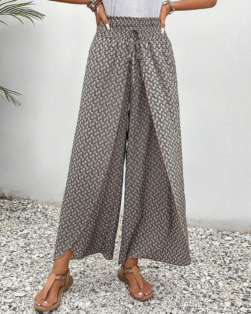 Sophie-Rae - Bohemian Print High-Waisted Lightweight Trousers