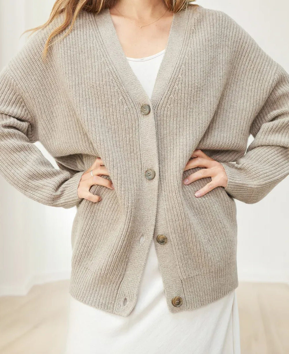 V-Neck Oversized Cardigan with Buttons for Women